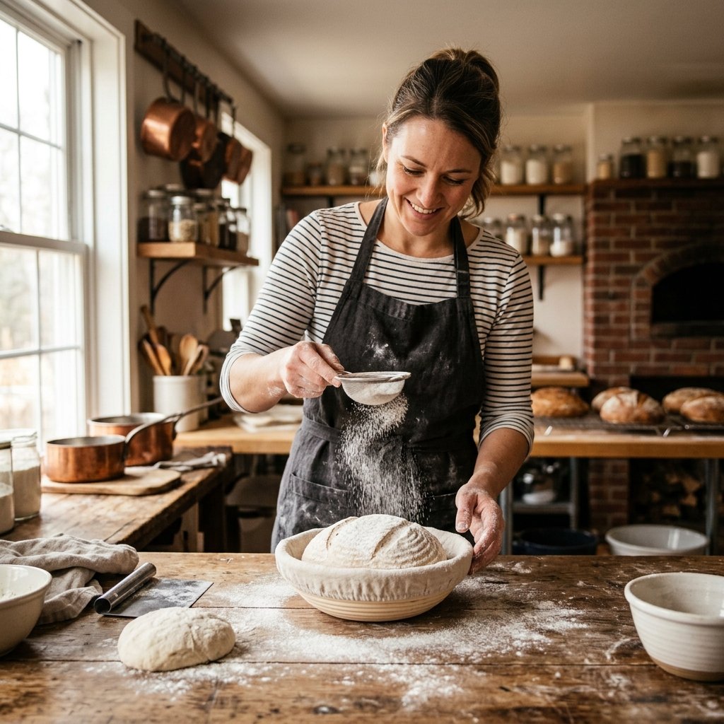 Baker making dough